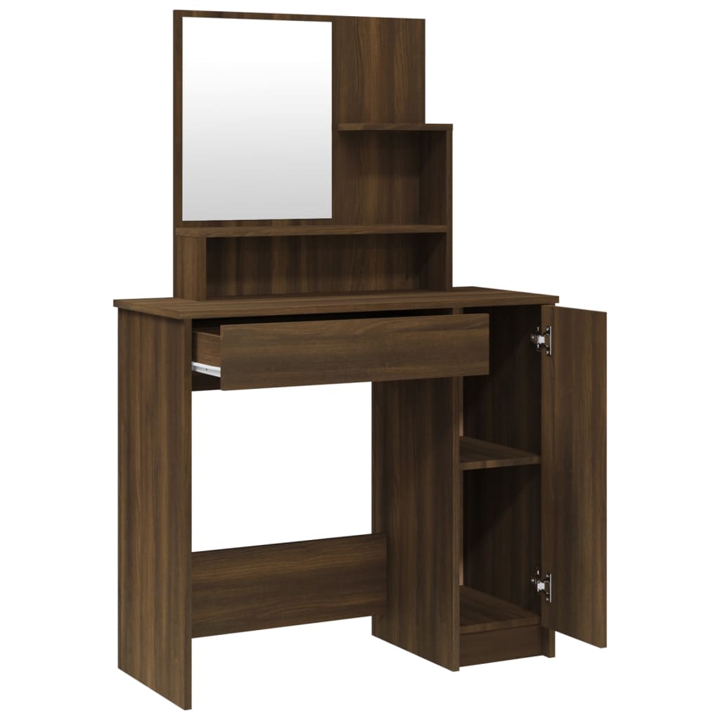 Sminkebordsett brun eik86,5x35x136 cm