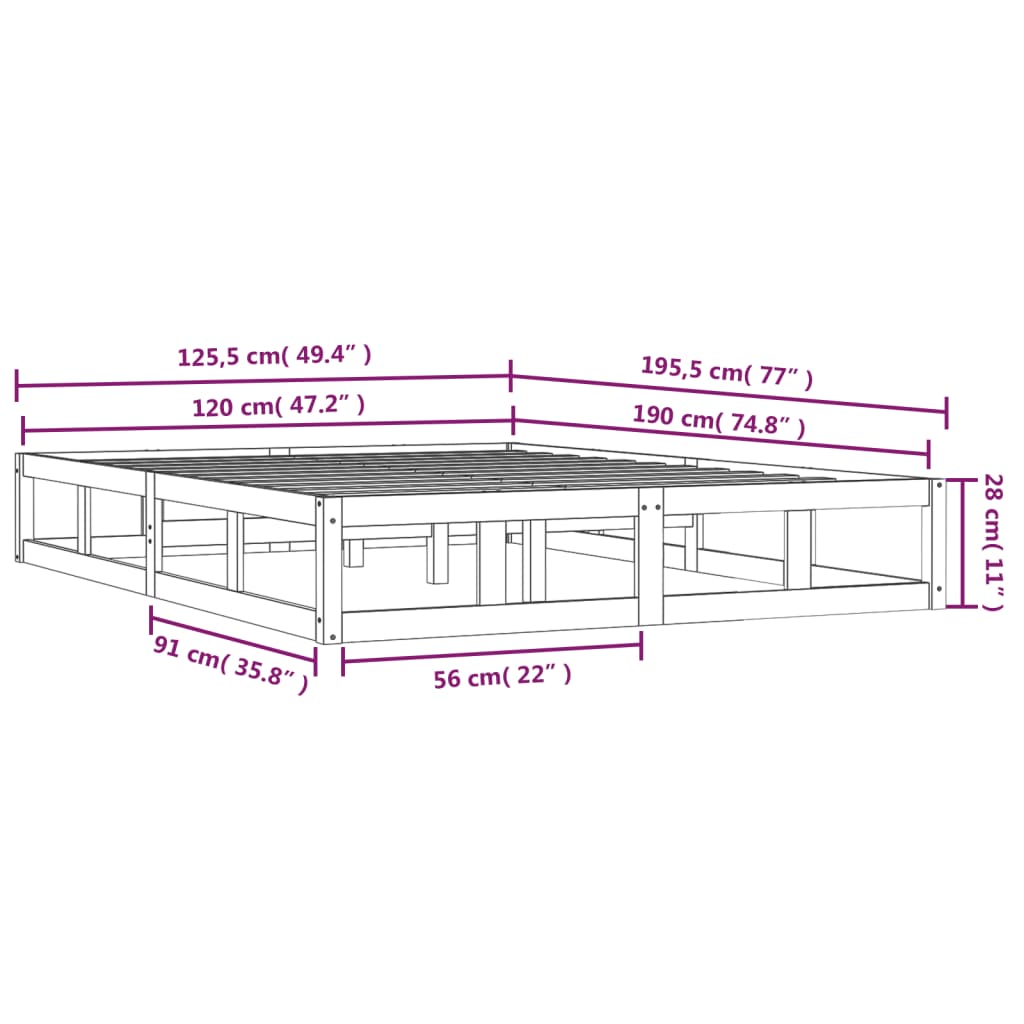 Sengeramme hvit 120x190 cm Small Double heltre