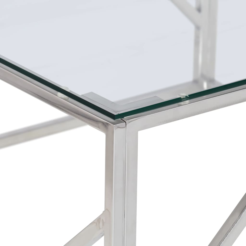 Salongbord sølv rustfritt stål og herdet glass