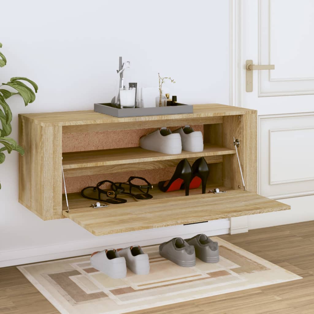 Veggmontert skoskap sonoma eik 100x35x38 cm konstruert tre