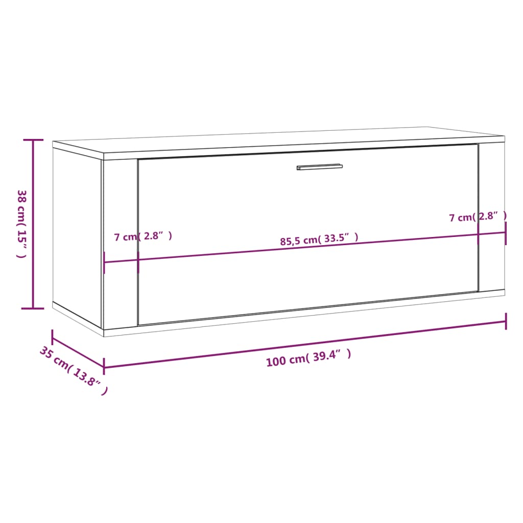 Veggmontert skoskap sonoma eik 100x35x38 cm konstruert tre
