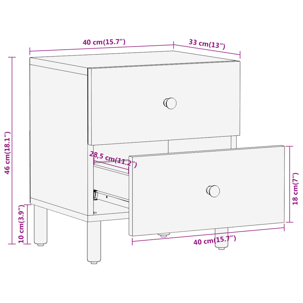 Nattbord 2 stk 40x33x46 cm heltre mango