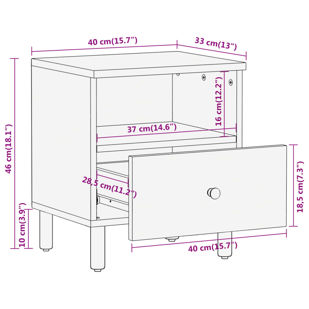 Nattbord 2 stk 40x33x46 cm heltre mango