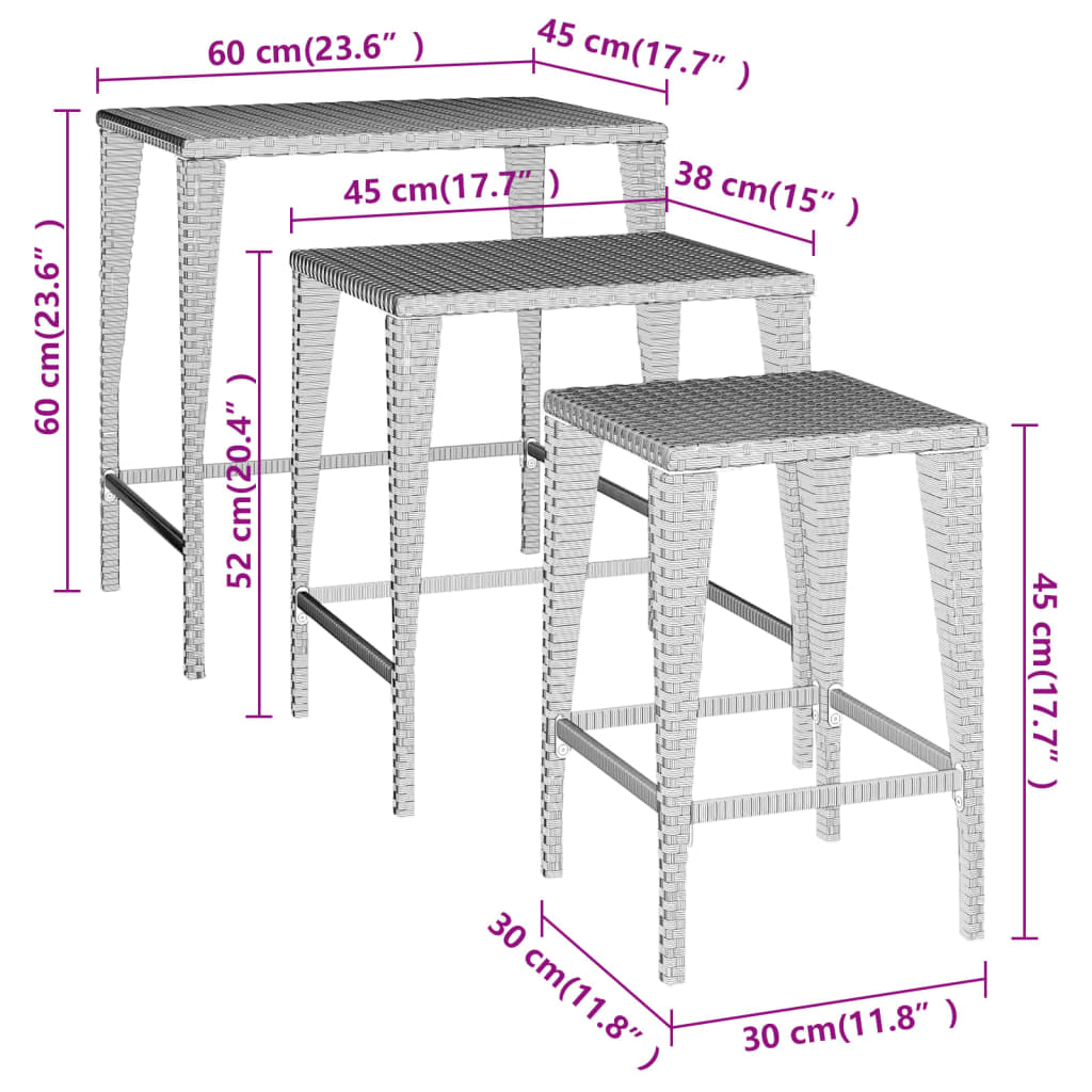 Stablebord 3 stk svart polyrotting