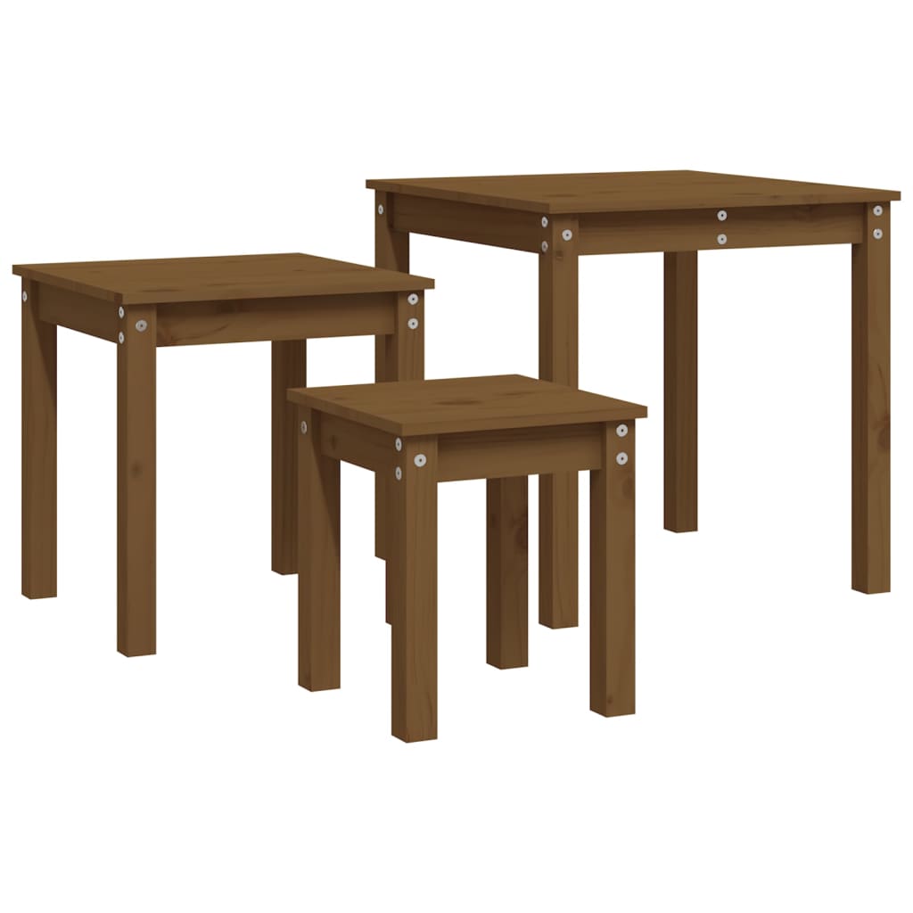 Stablebord 3 stk honningbrun heltre furu