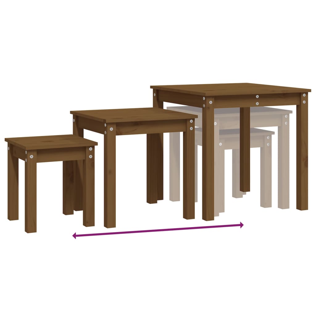 Stablebord 3 stk honningbrun heltre furu