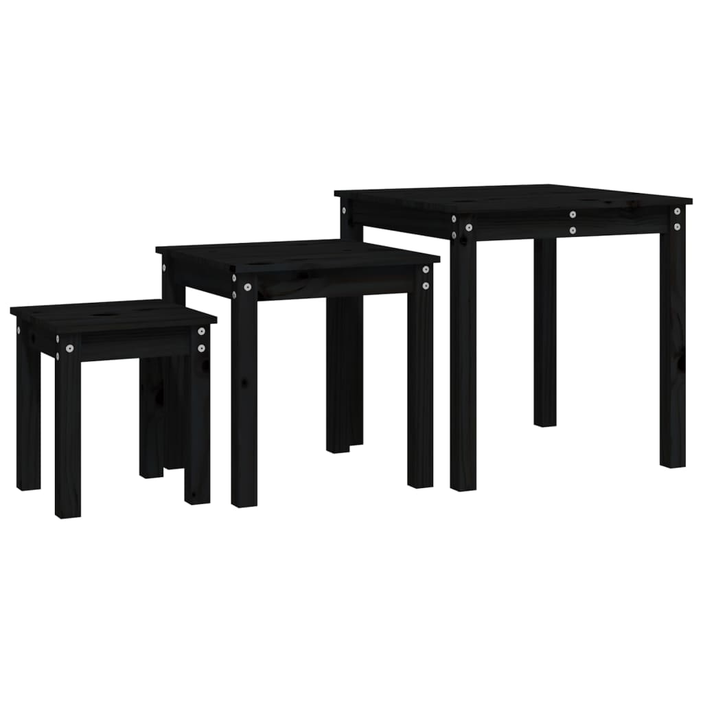 Stablebord 3 stk svart heltre furu