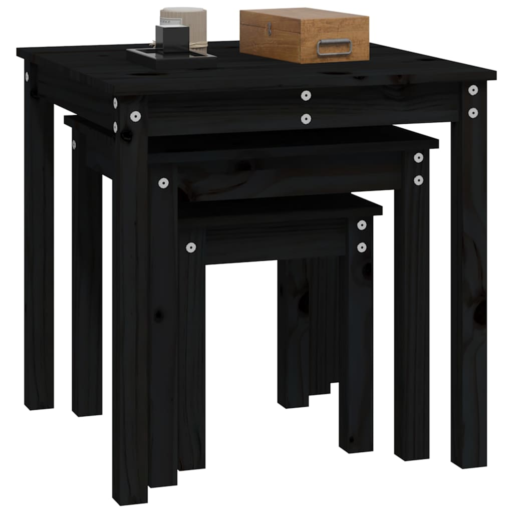 Stablebord 3 stk svart heltre furu
