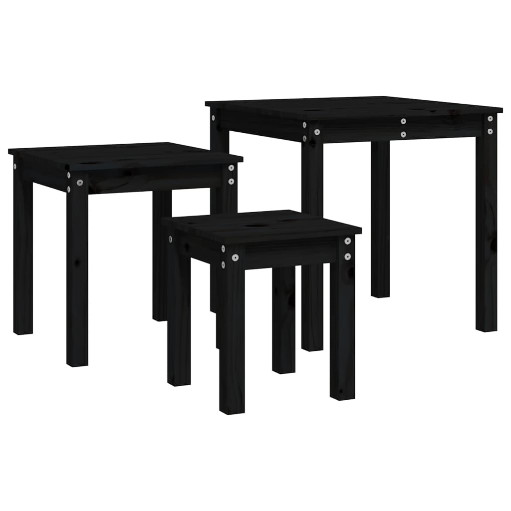 Stablebord 3 stk svart heltre furu