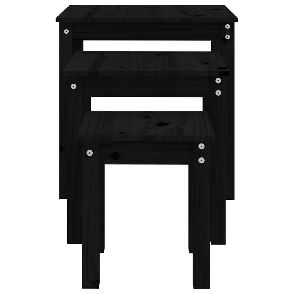 Stablebord 3 stk svart heltre furu
