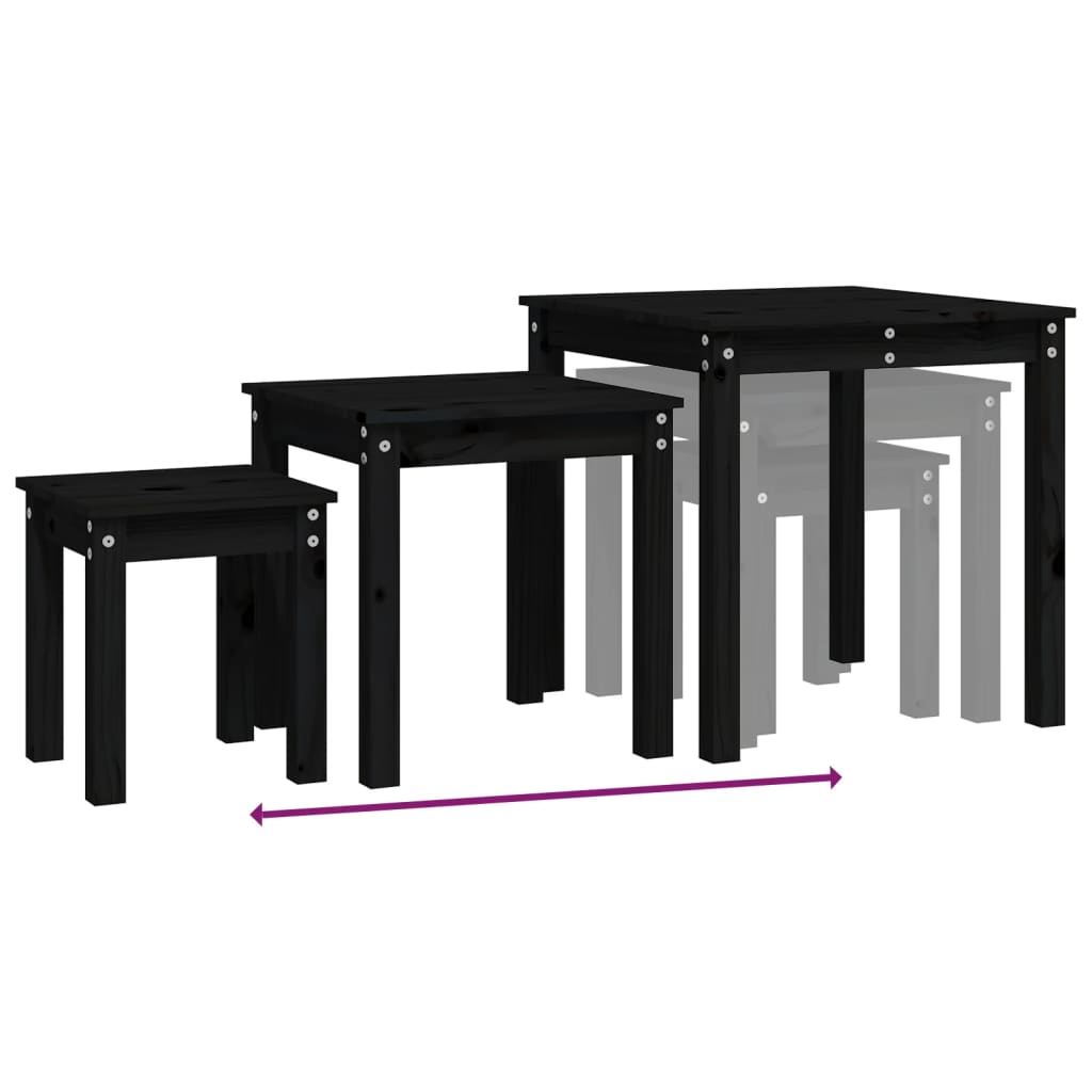 Stablebord 3 stk svart heltre furu