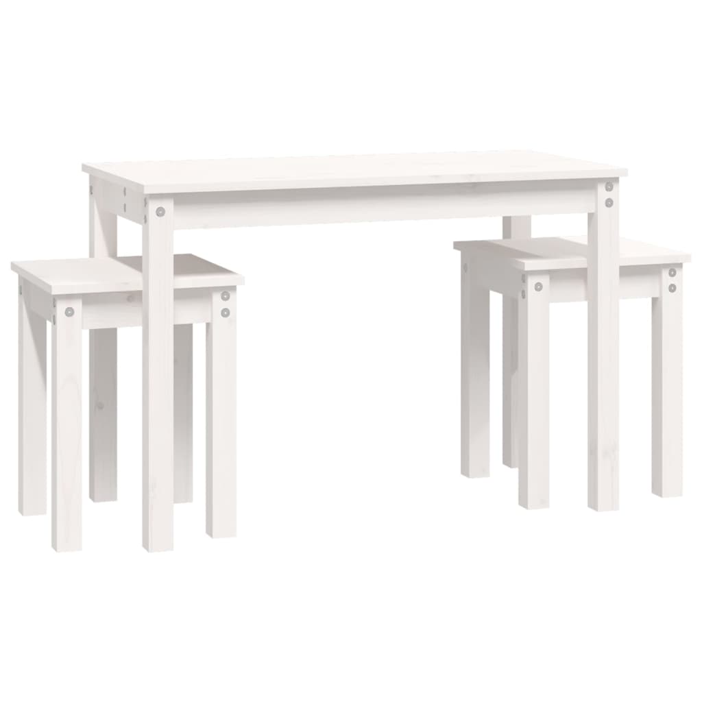 Stablebord 3 stk hvit heltre furu