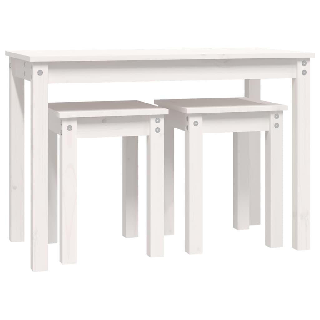 Stablebord 3 stk hvit heltre furu
