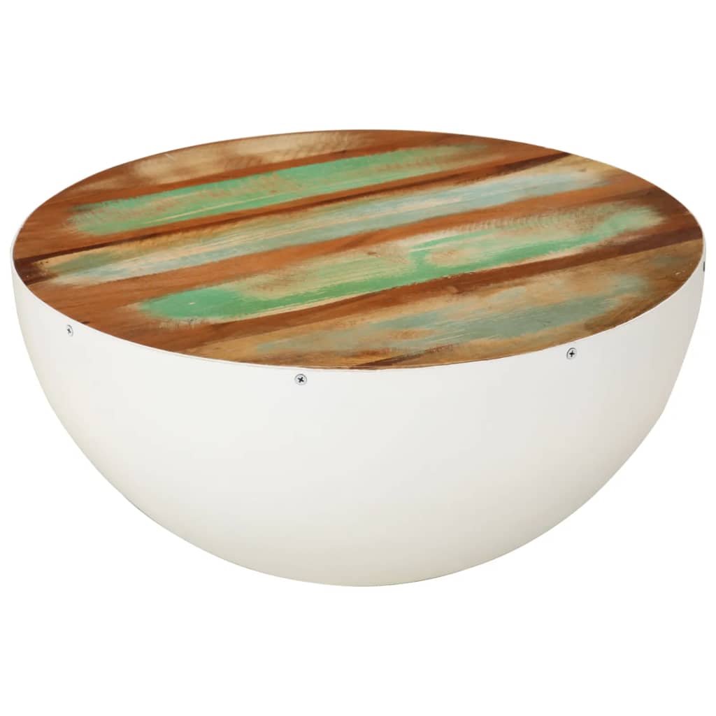 Bolleformet salongbord hvit Ø50x24 cm gjenvunnet heltre