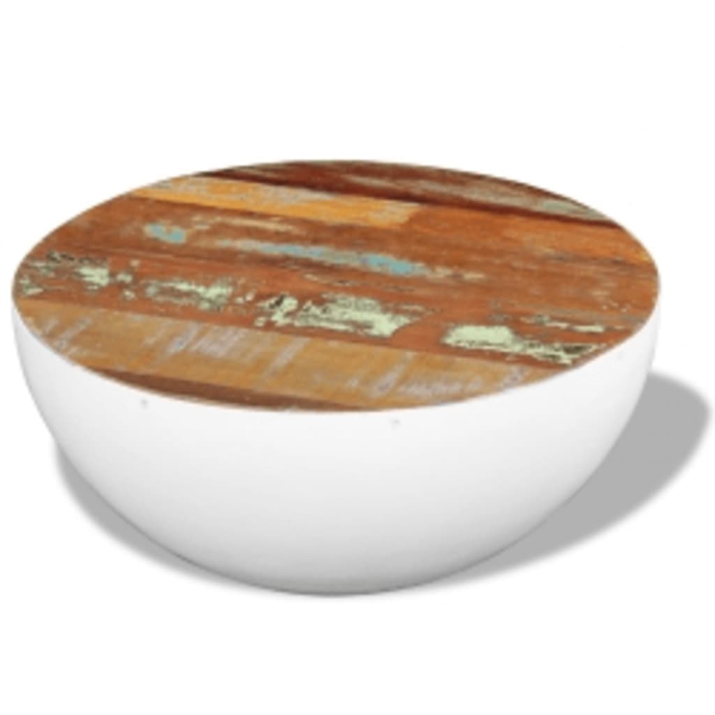 Bolleformet salongbord hvit Ø50x24 cm gjenvunnet heltre