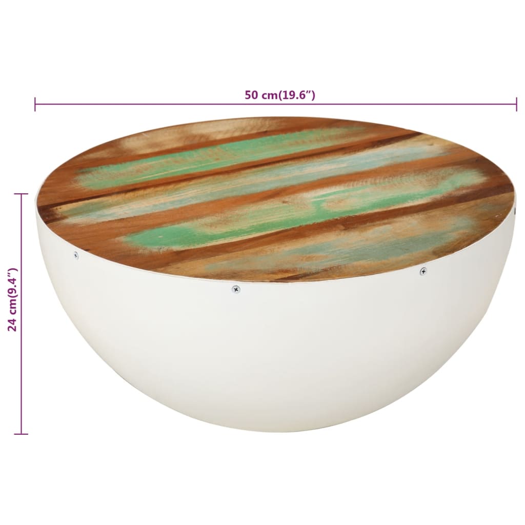 Bolleformet salongbord hvit Ø50x24 cm gjenvunnet heltre