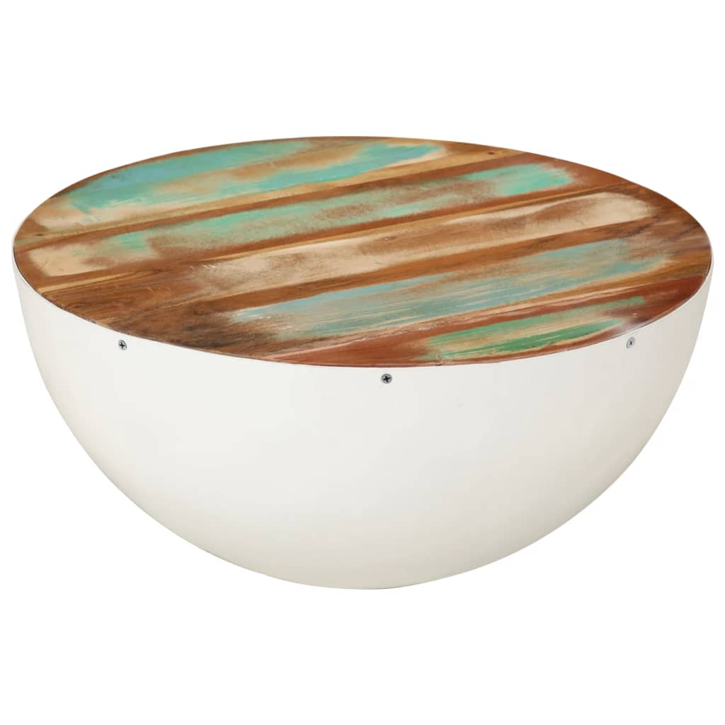 Bolleformet salongbord hvit Ø50x24 cm gjenvunnet heltre