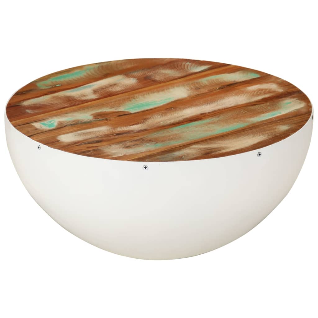 Bolleformet salongbord hvit Ø50x24 cm gjenvunnet heltre
