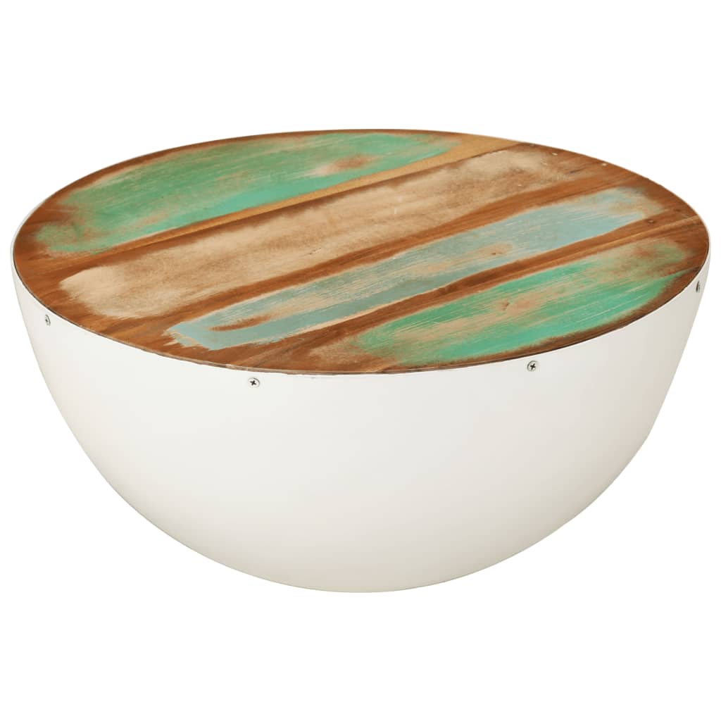 Bolleformet salongbord hvit Ø50x24 cm gjenvunnet heltre