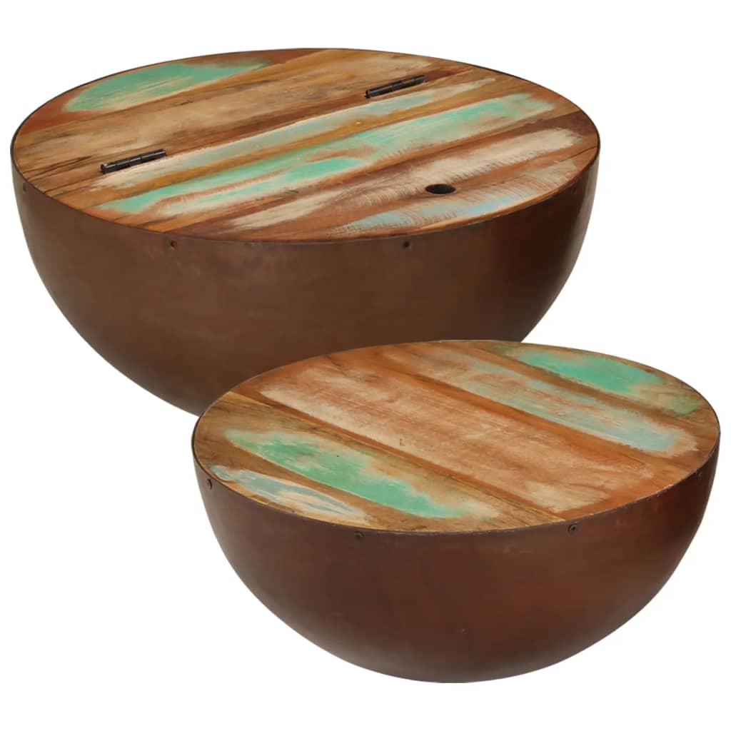 Bolleformede salongbord 2 stk gjenvunnet heltre