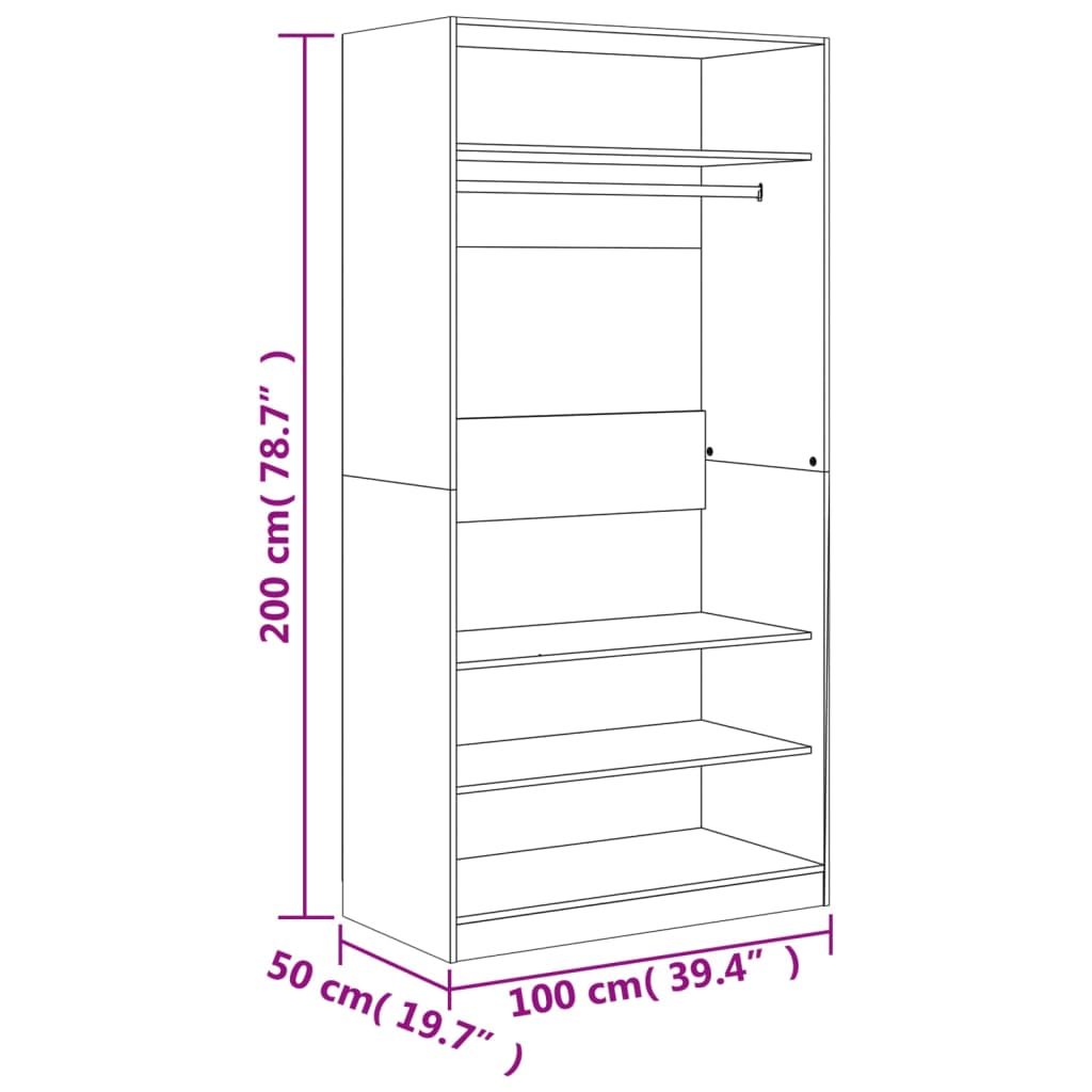 Garderobe brun eik 100x50x200 cm konstruert tre