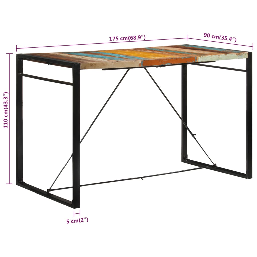 Barbord 175x90x110 cm gjenvunnet heltre