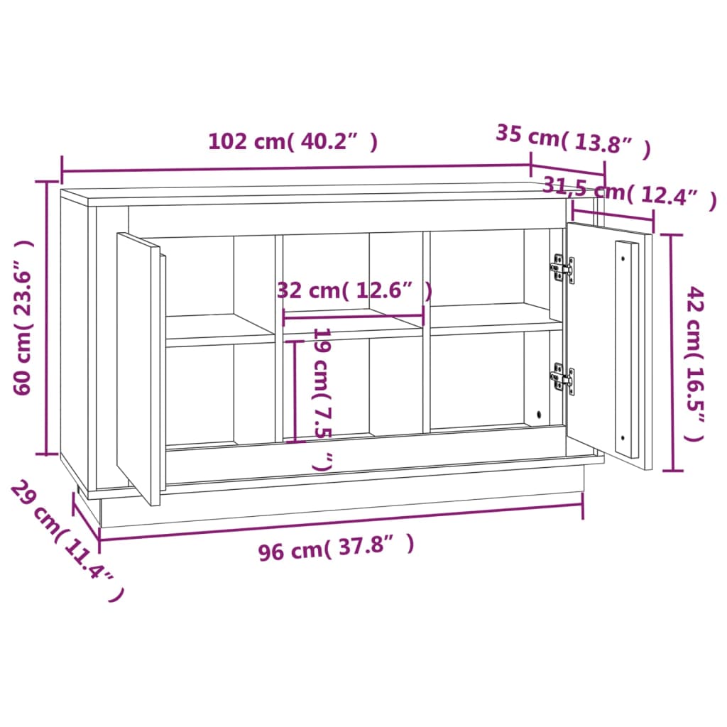 Skjenk sonoma eik 102x35x60 cm konstruert tre