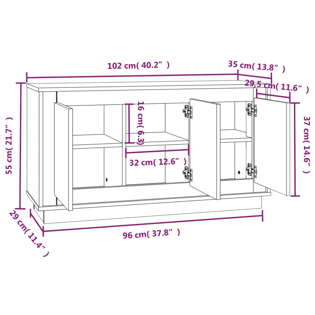 Skjenk sonoma eik 102x35x55 cm konstruert tre