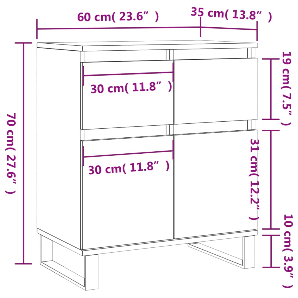 Skjenk sonoma eik 60x35x70 cm konstruert tre