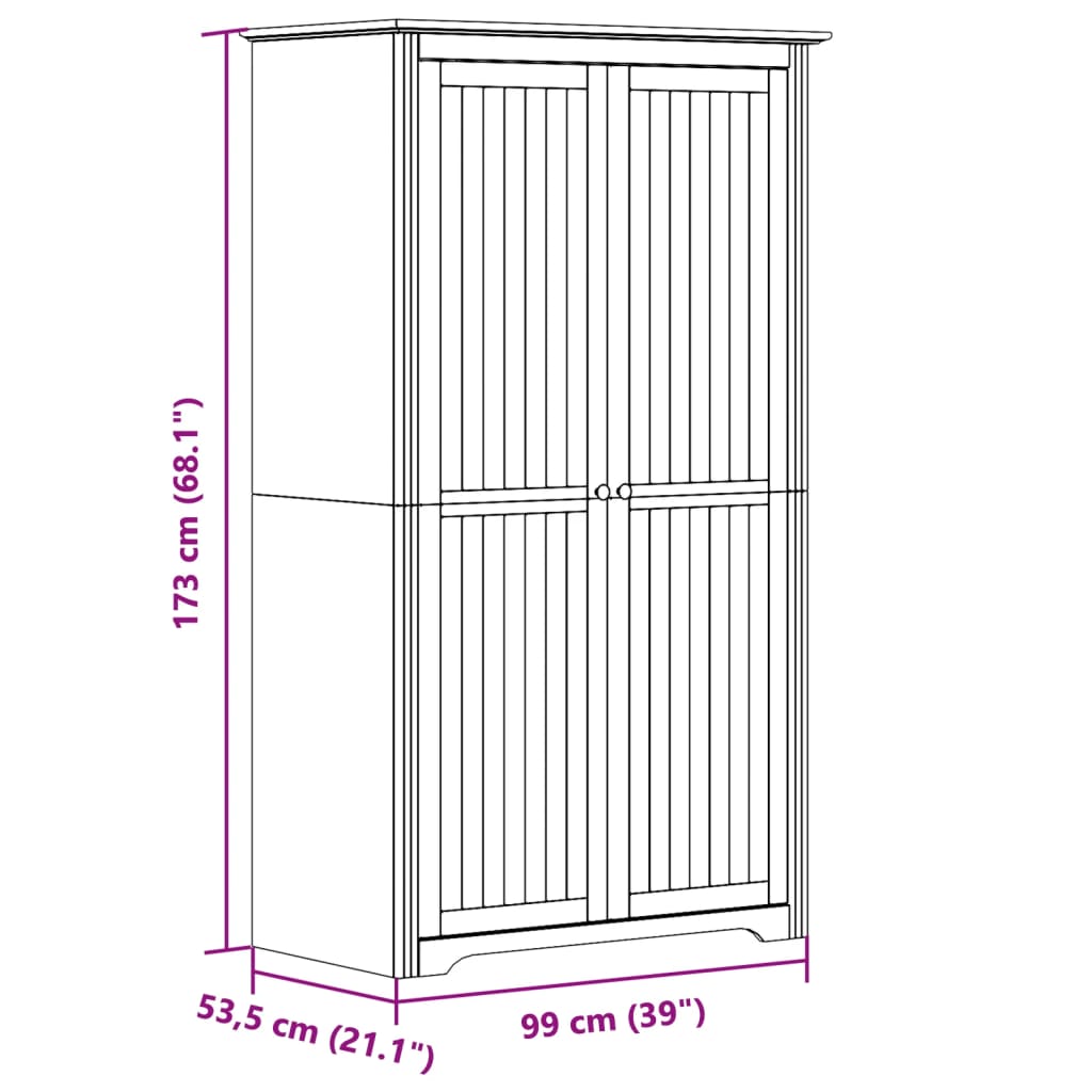 Garderobe BODO grå 99x53,5x173 cm heltre furu