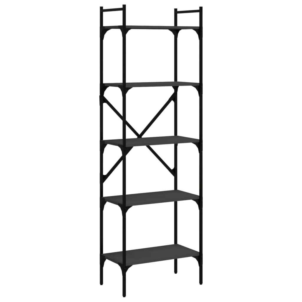 Bokhylle 5 etasjer svart 56x31,5x174 cm konstruert tre
