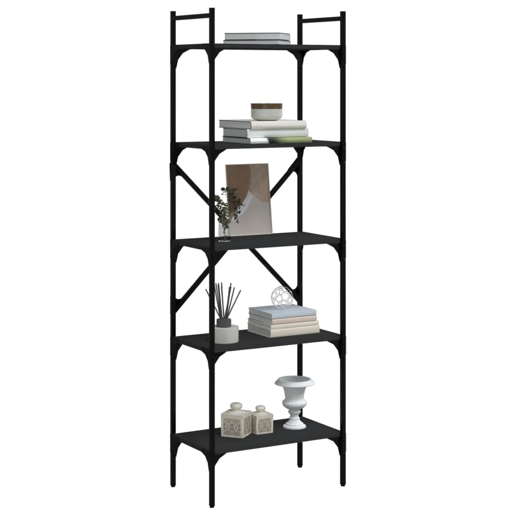 Bokhylle 5 etasjer svart 56x31,5x174 cm konstruert tre