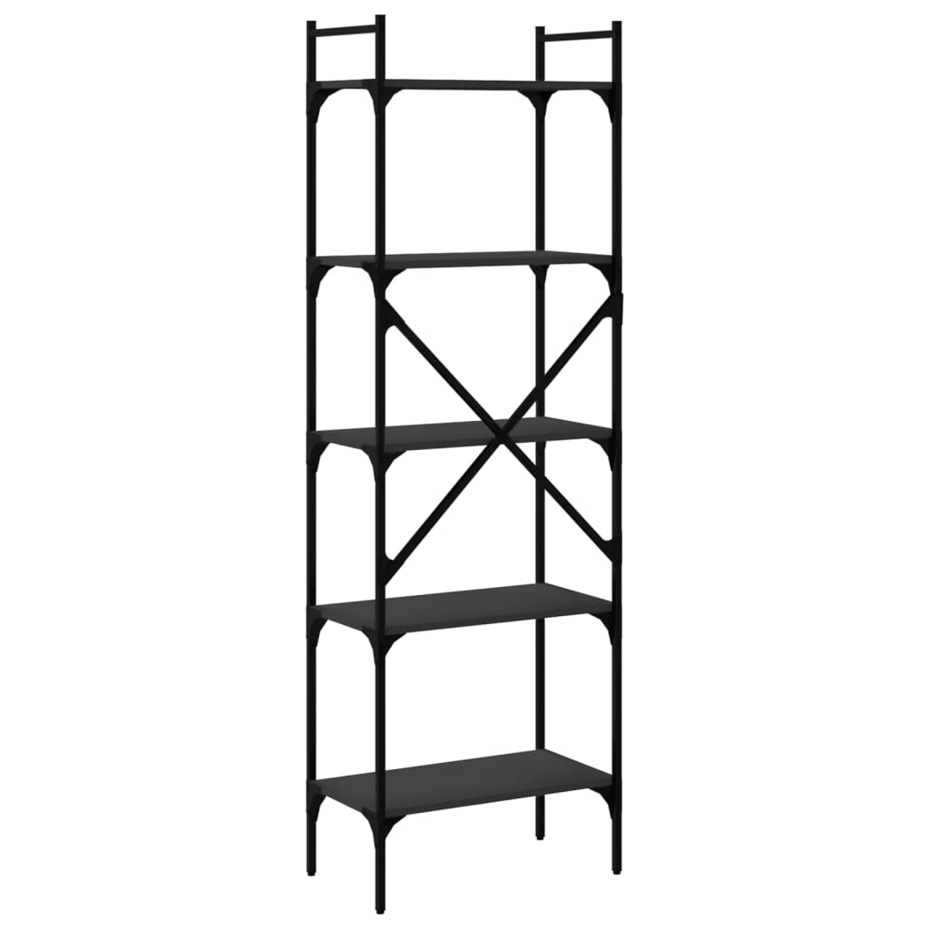 Bokhylle 5 etasjer svart 56x31,5x174 cm konstruert tre