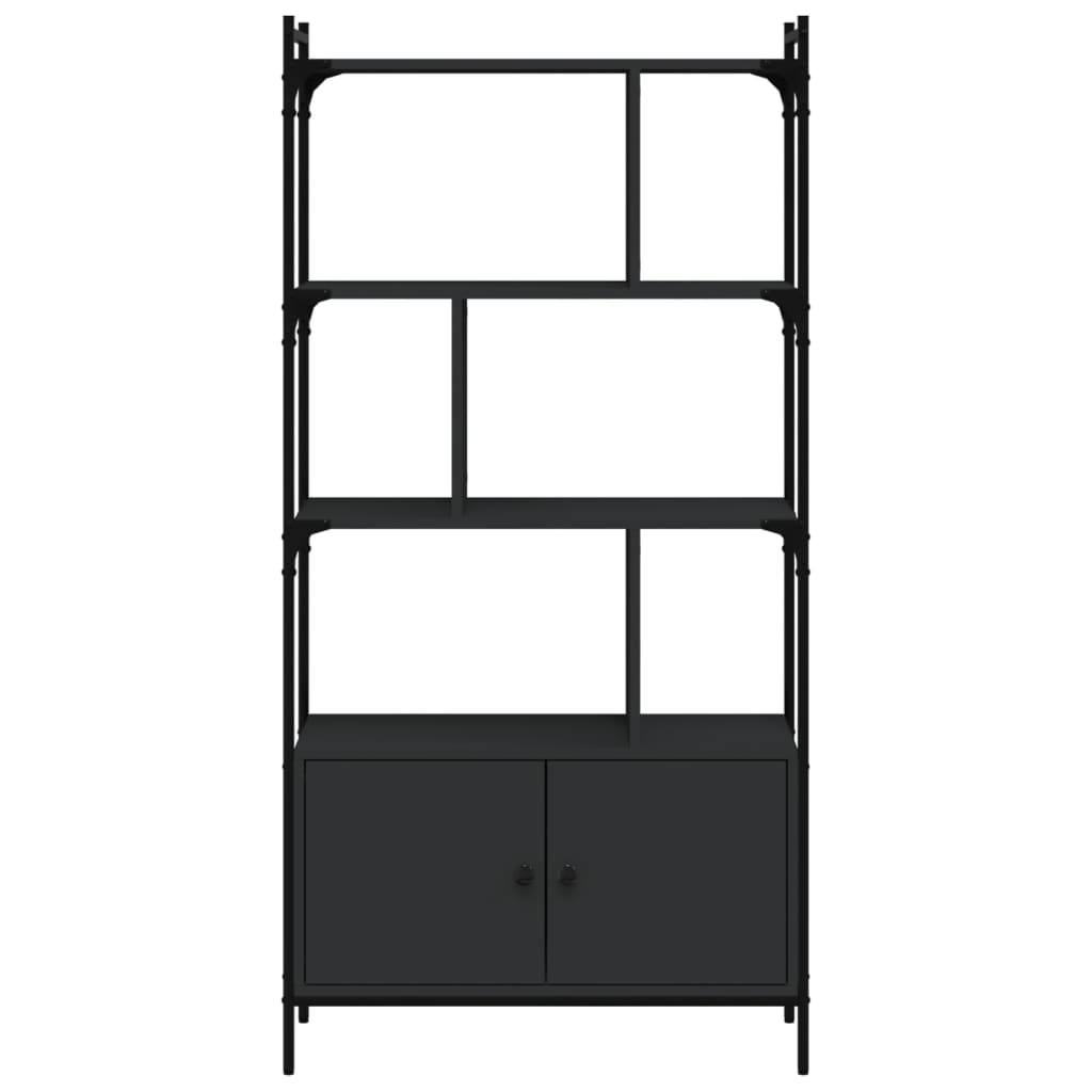 Bokhylle med dører svart 76,5x30x154,5 cm konstruert tre