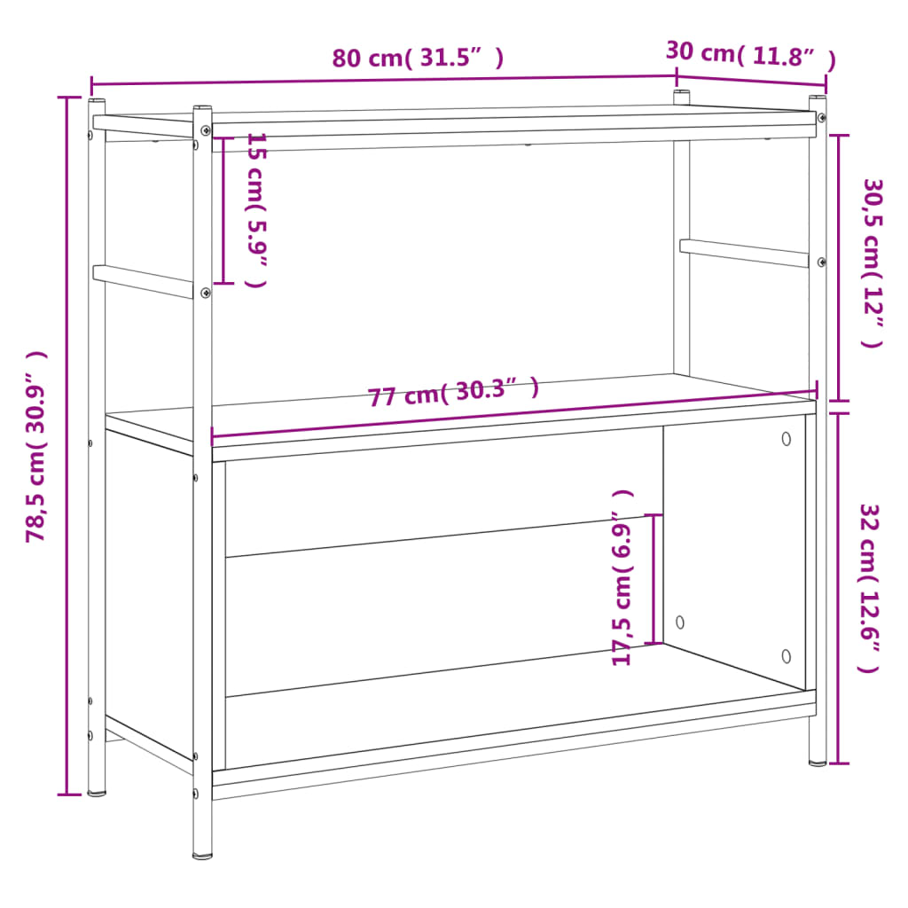 Bokhylle sonoma eik 80x30x78,5 cm konstruert tre og jern