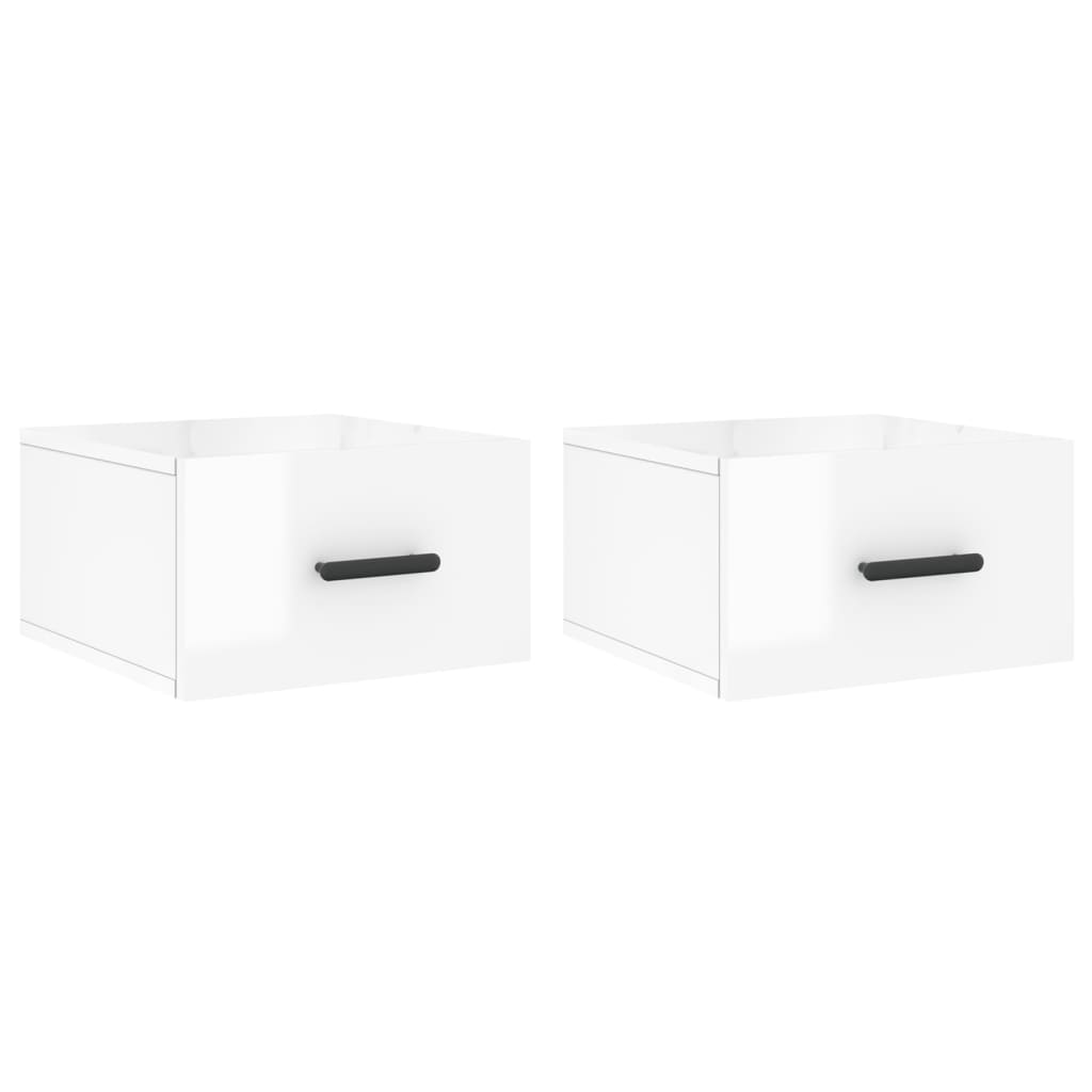 Veggmonterte nattbord 2 stk høyglans hvit 35x35x20 cm