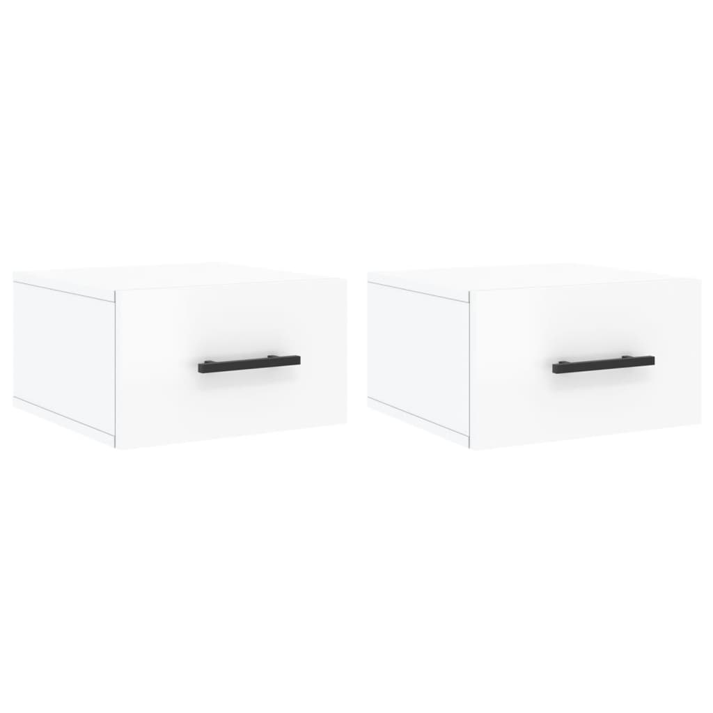 Veggmonterte nattbord 2 stk høyglans hvit 35x35x20 cm