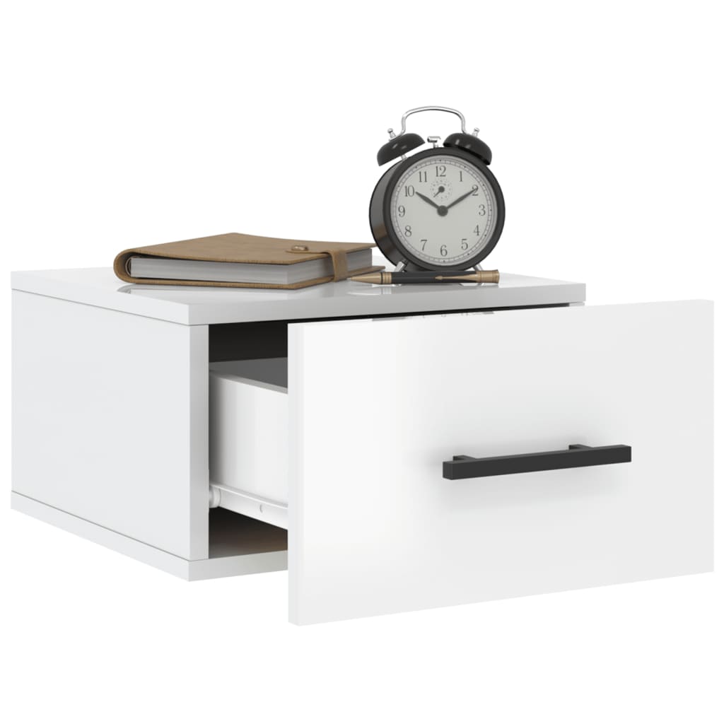 Veggmonterte nattbord 2 stk høyglans hvit 35x35x20 cm