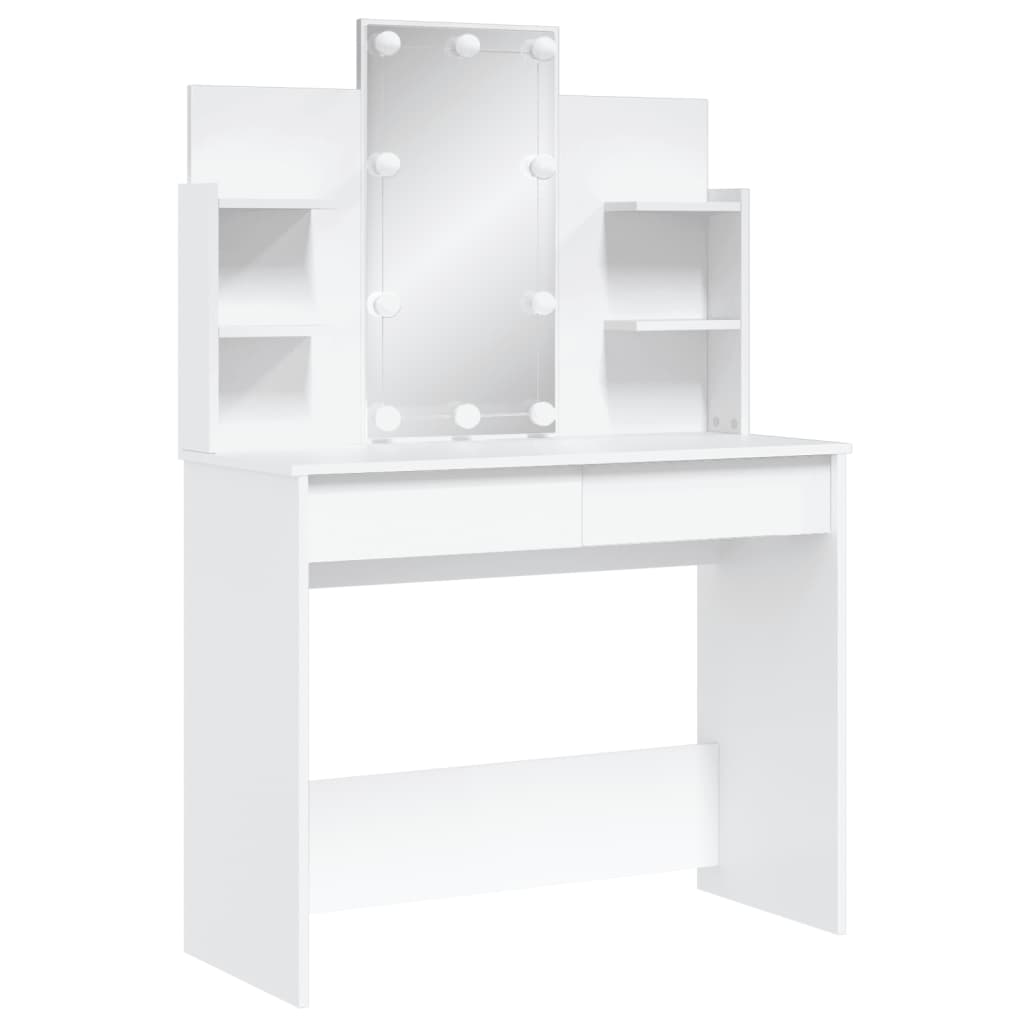 Sminkebord med LED hvit 96x40x142 cm