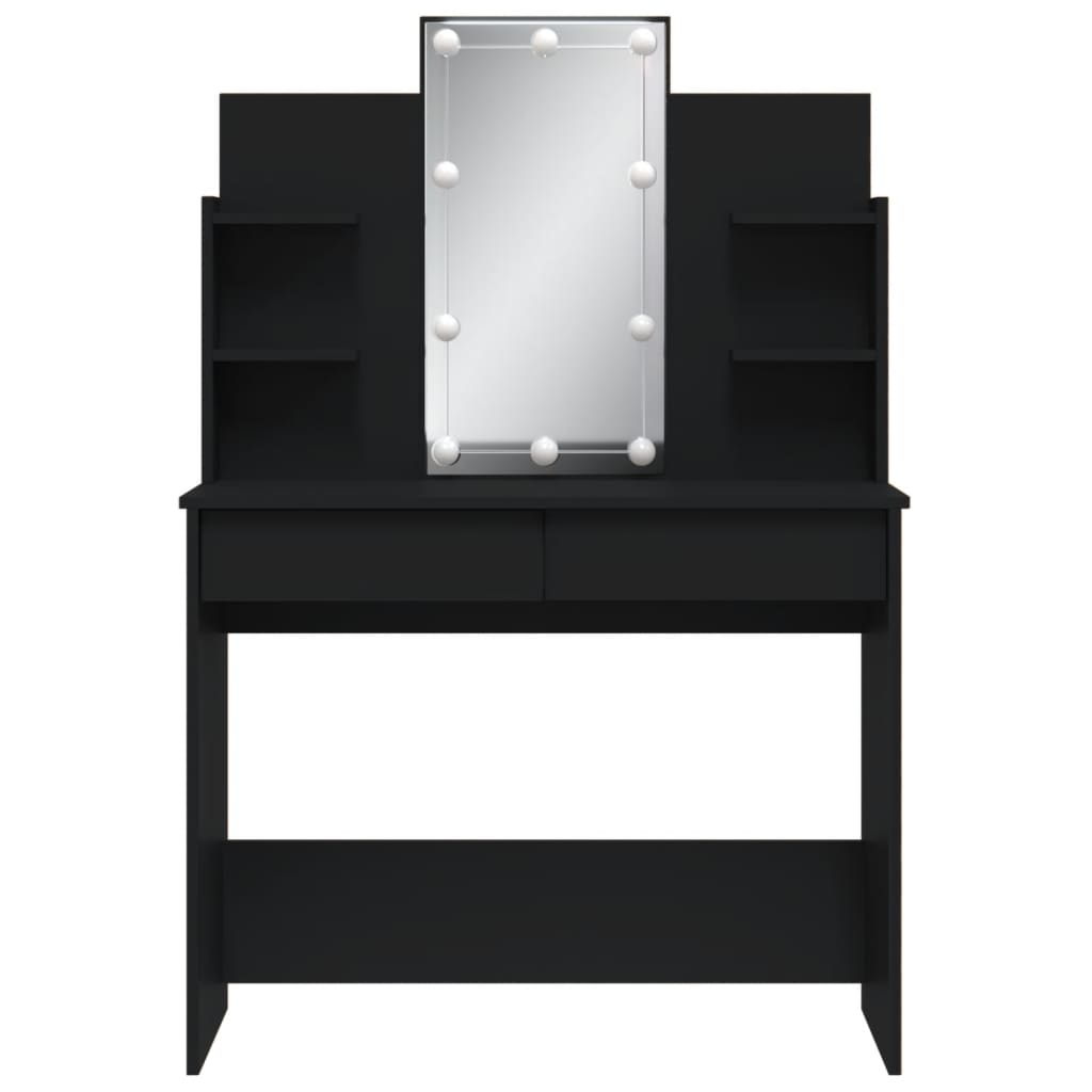 Sminkebord med LED svart 96x40x142 cm