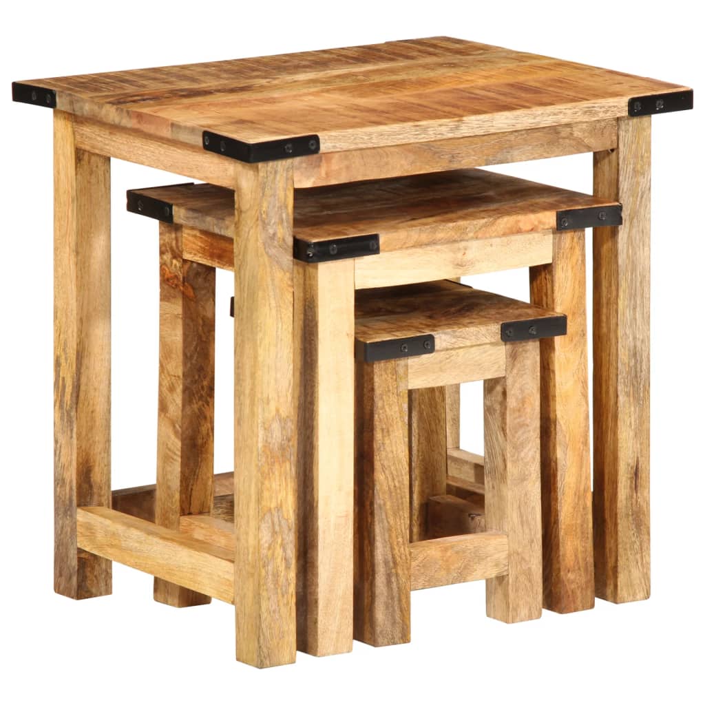 Stablebare sidebord 3 stk grovt heltre mangotre
