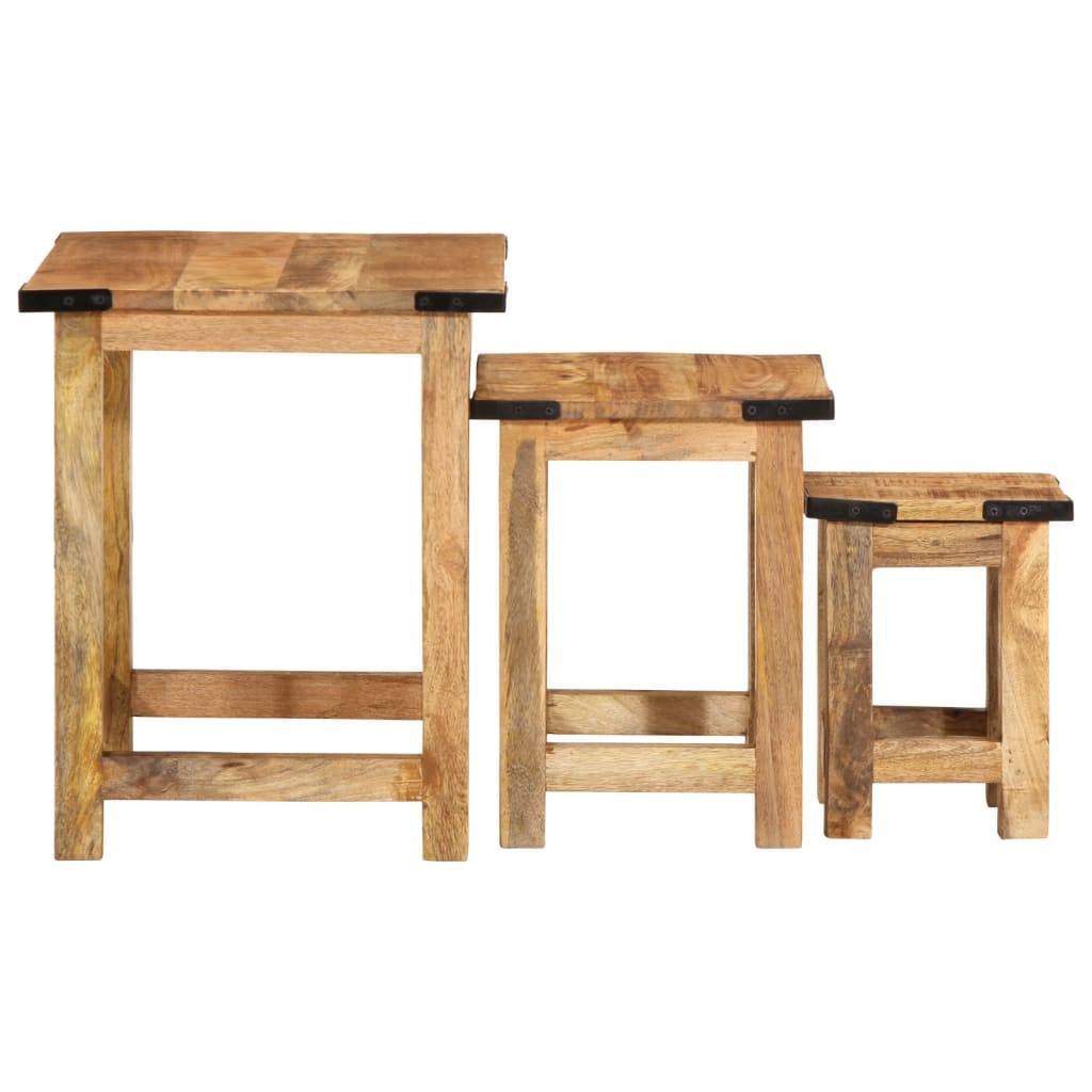 Stablebare sidebord 3 stk grovt heltre mangotre