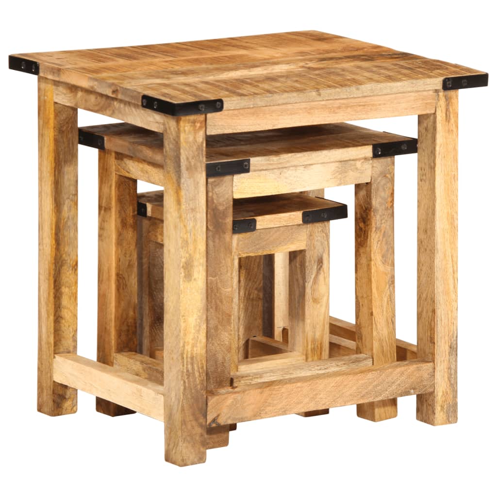 Stablebare sidebord 3 stk grovt heltre mangotre