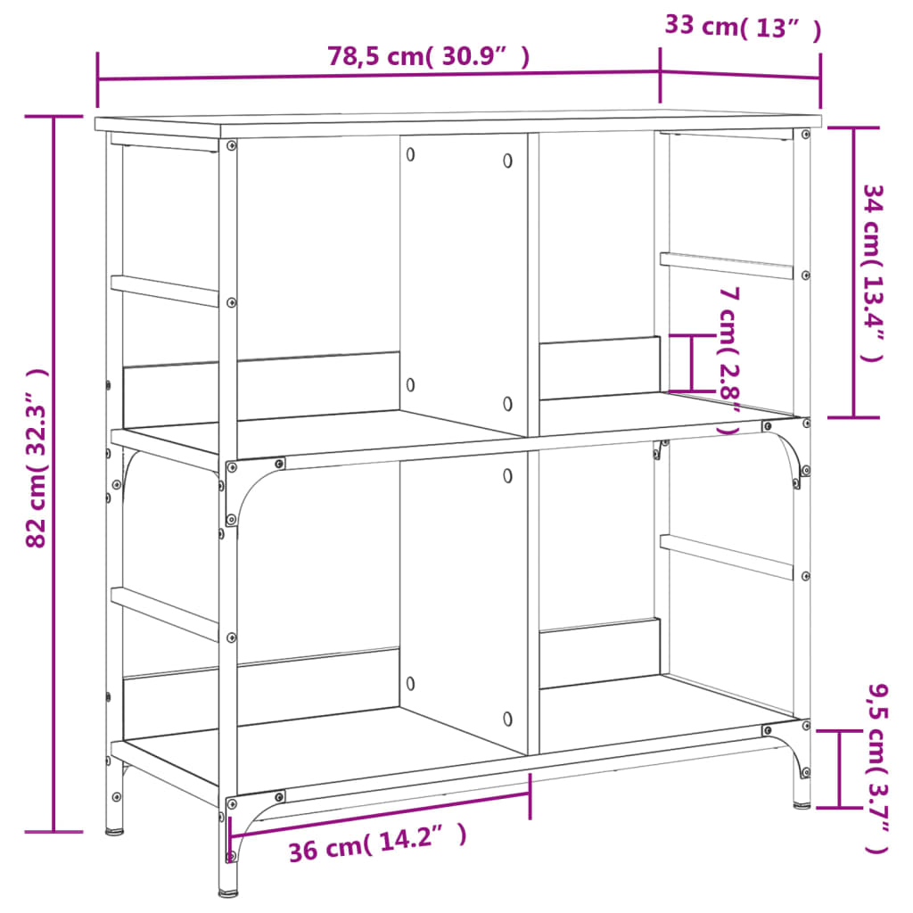 Bokhylle sonoma eik 78,5x33x82 cm konstruert tre