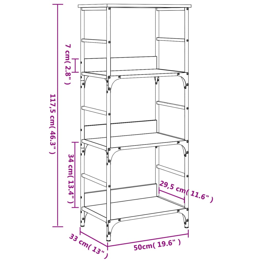 Bokhylle sonoma eik 50x33x117,5 cm konstruert tre