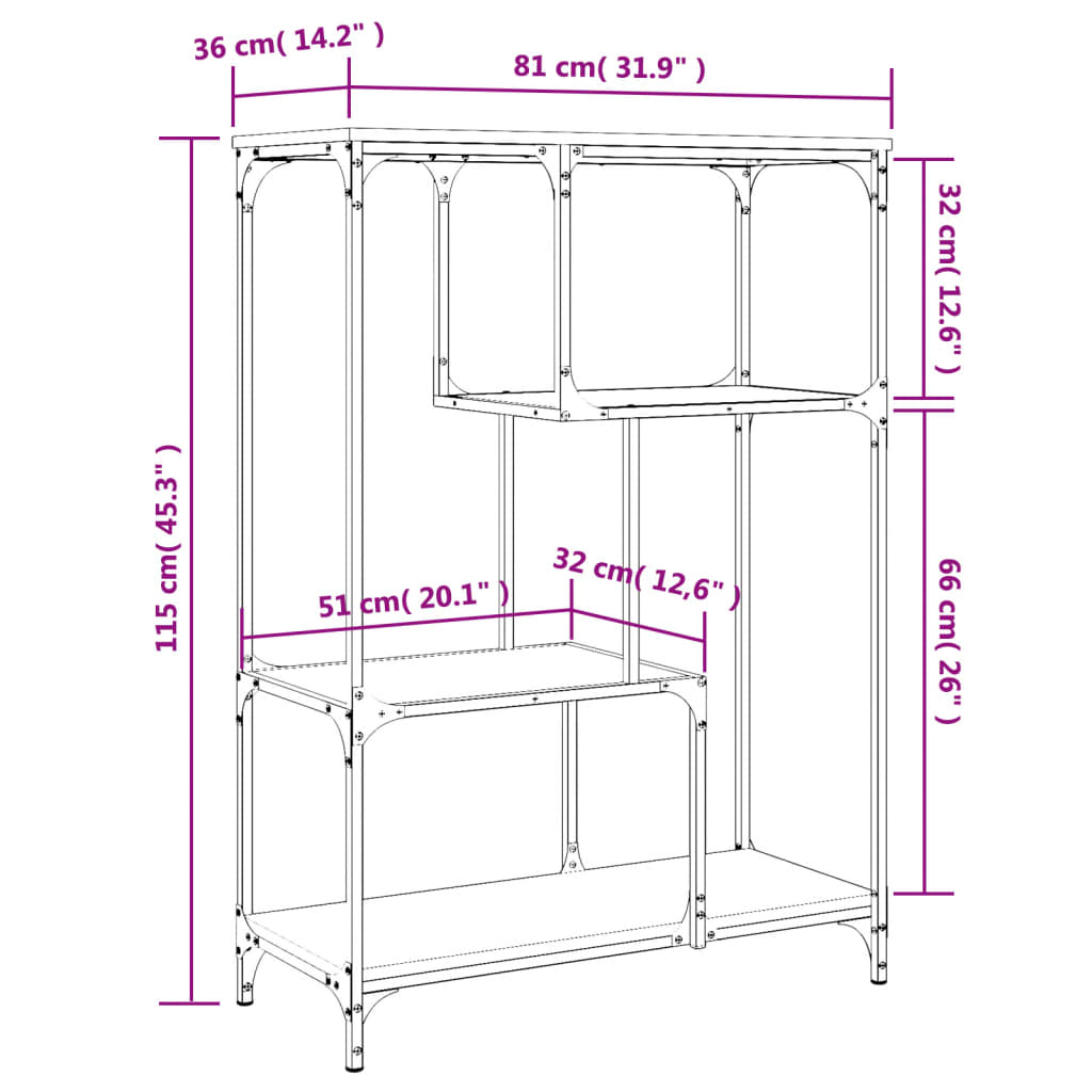 Bokhylle sonoma eik 81x36x115 cm konstruert tre og jern