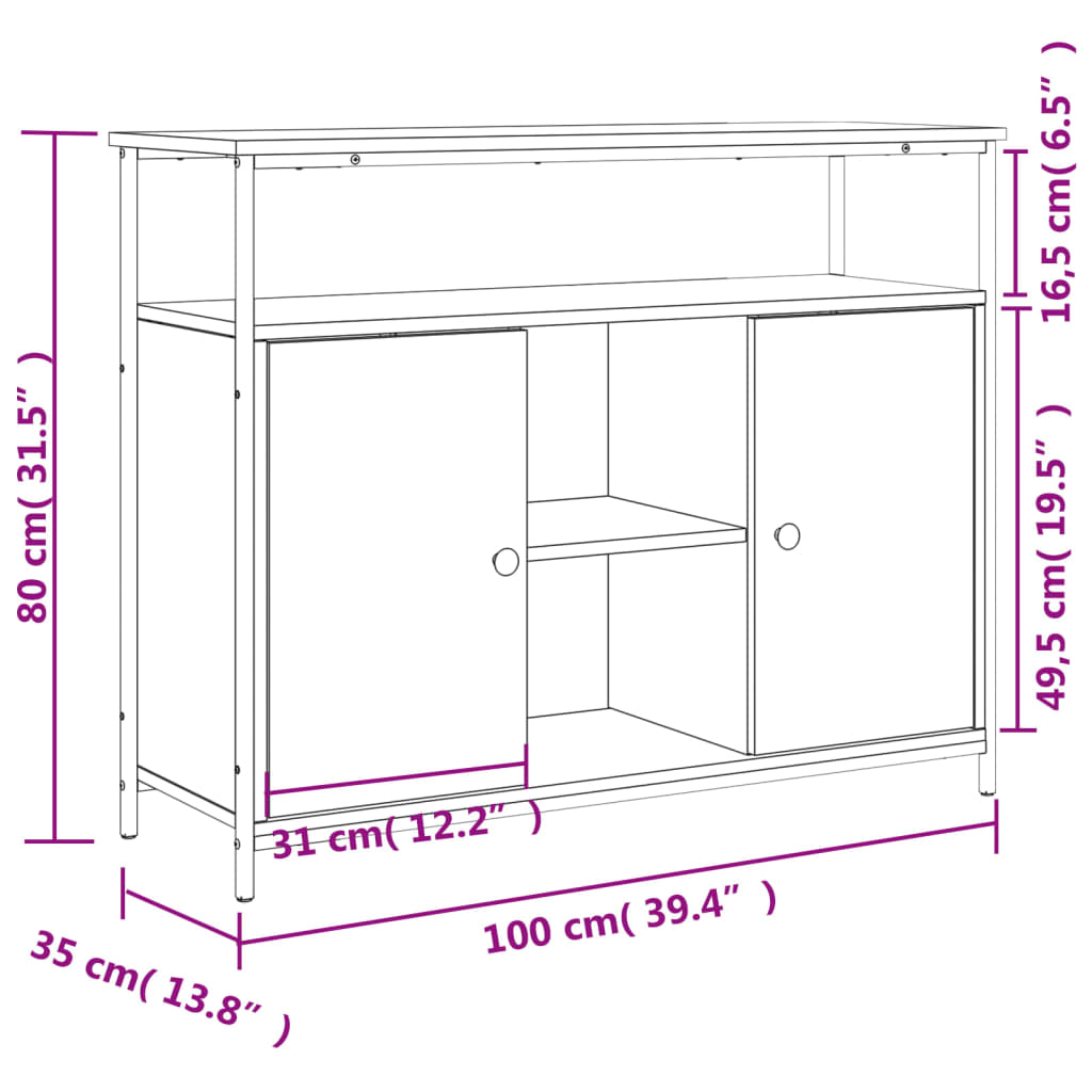 Skjenk sonoma eik 100x35x80 cm konstruert tre