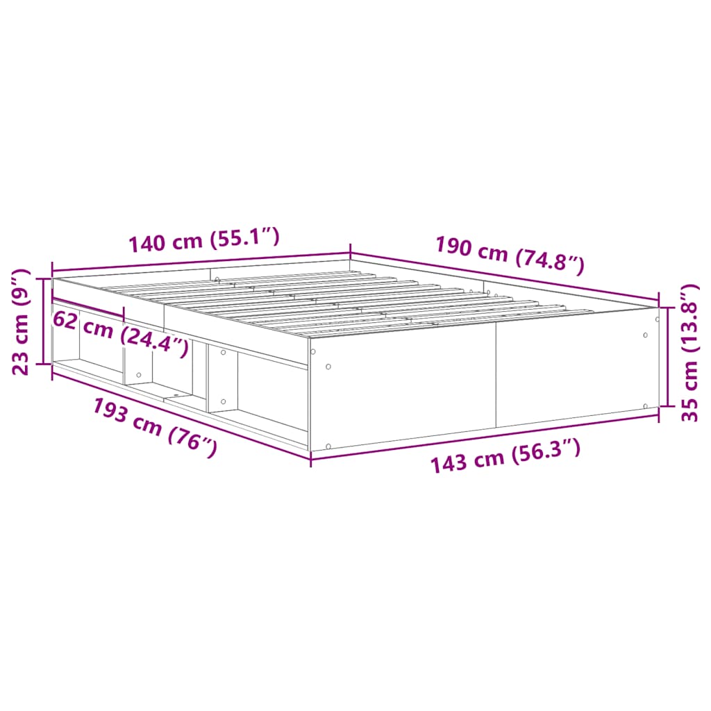 Sengeramme hvit 140x190 cm