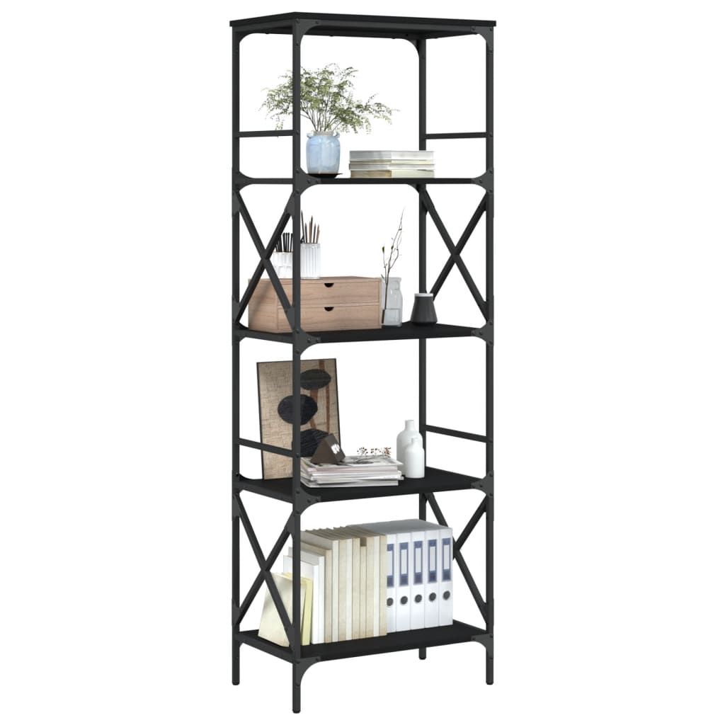Bokhylle 5 etasjer svart 59x35x171 cm konstruert tre