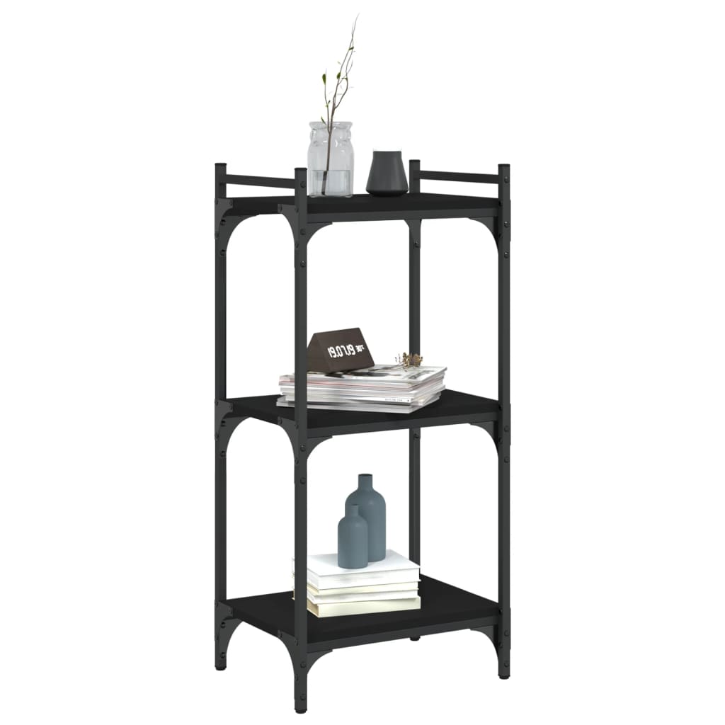 Bokhylle 3 etasjer svart 40x30x86 cm konstruert tre